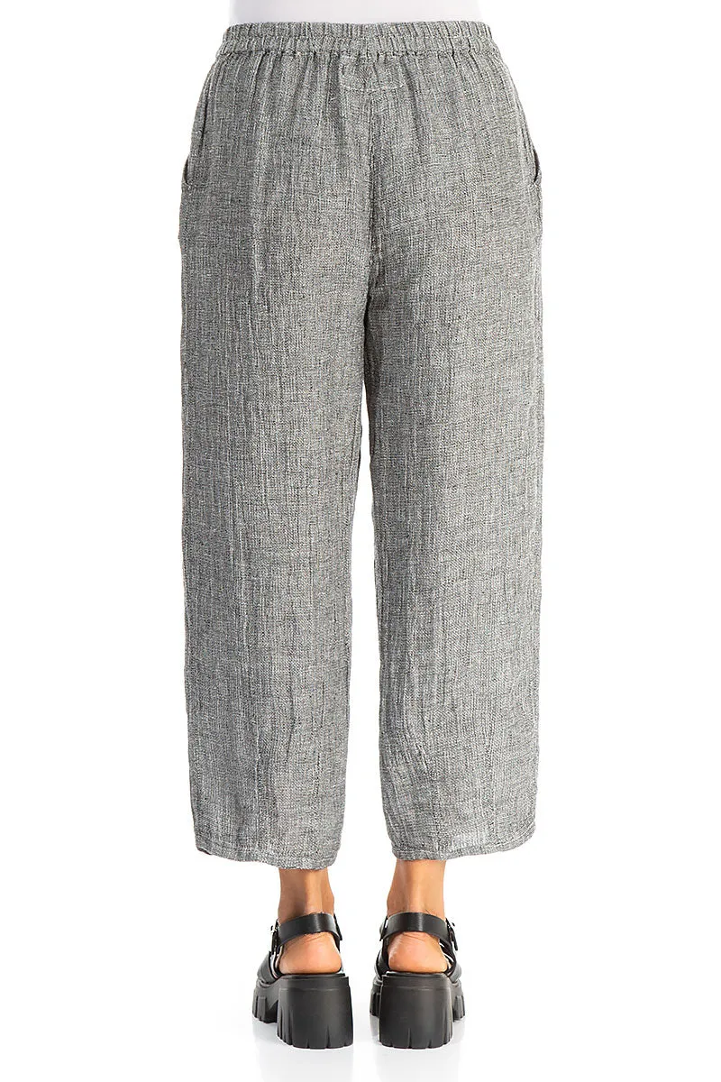 Tapered Grey Mélange Linen Trousers