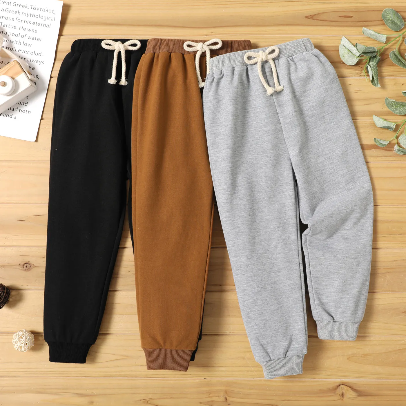 Toddler Boy Solid Color Casual Joggers Pants Sporty Sweatpants for Spring and Autumn