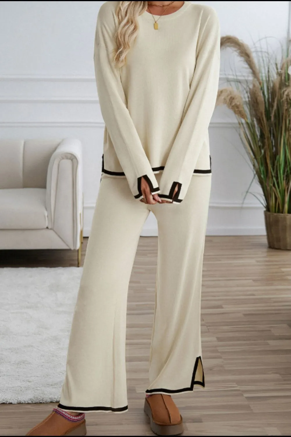 Trimmed Elegance Pants Set