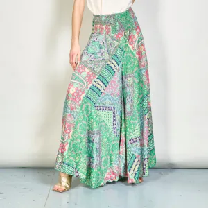 Vibrant paisley smocked wide-leg trousers wholesale