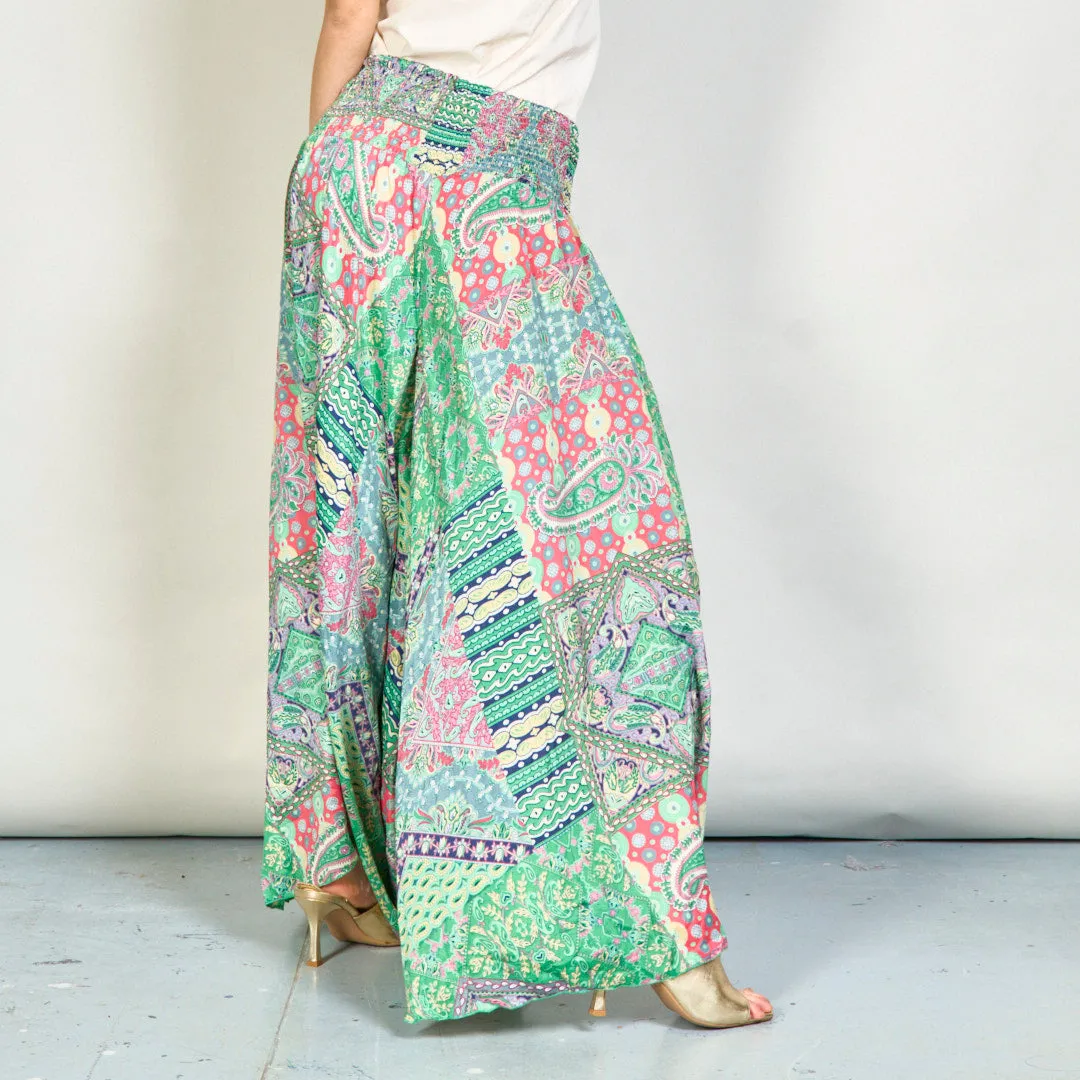 Vibrant paisley smocked wide-leg trousers wholesale