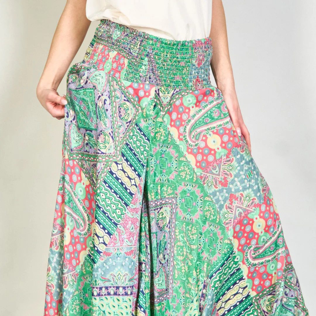 Vibrant paisley smocked wide-leg trousers wholesale
