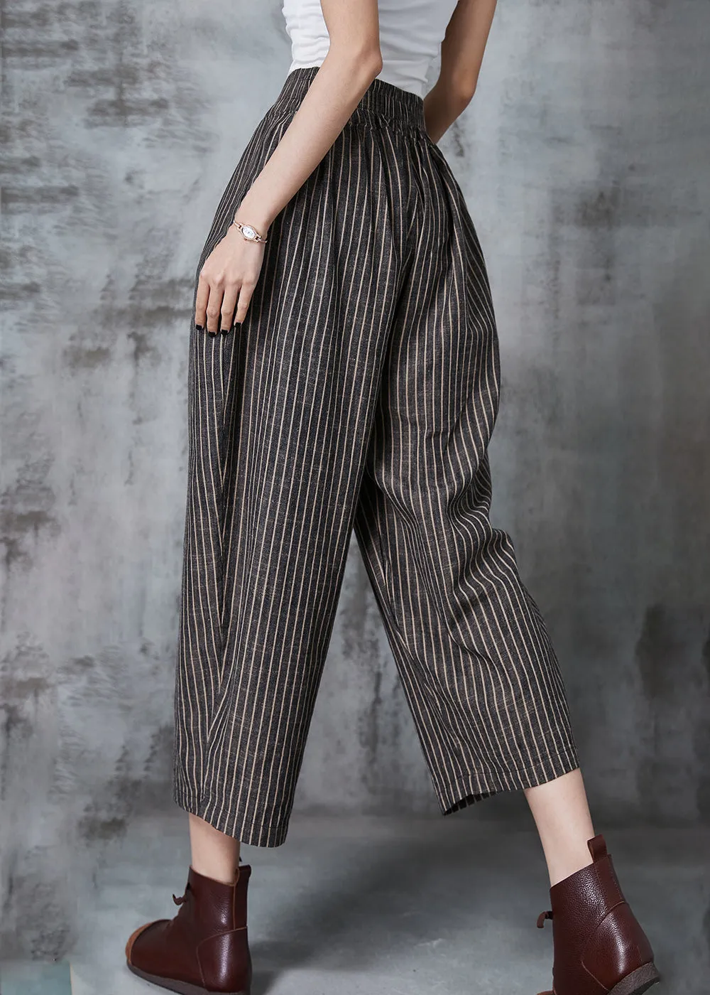 Vintage Dull Grey Oversized Striped Linen Harem Pants Summer AL1003