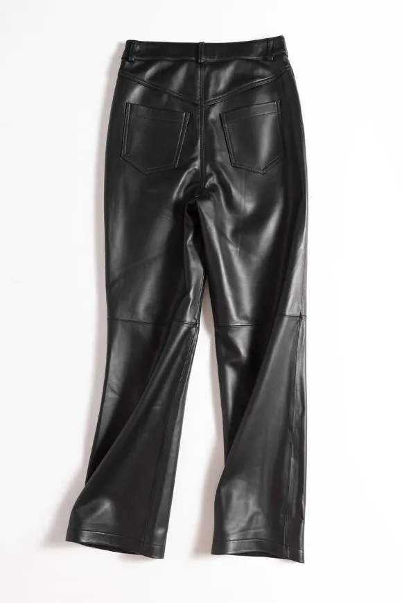 Vintage High-waist Straight-leg Leather Pants