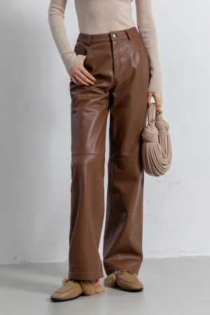 Vintage High-waist Straight-leg Leather Pants