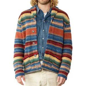 Vintage Rainbow Colorblock Jacquard Lapel Cardigan
