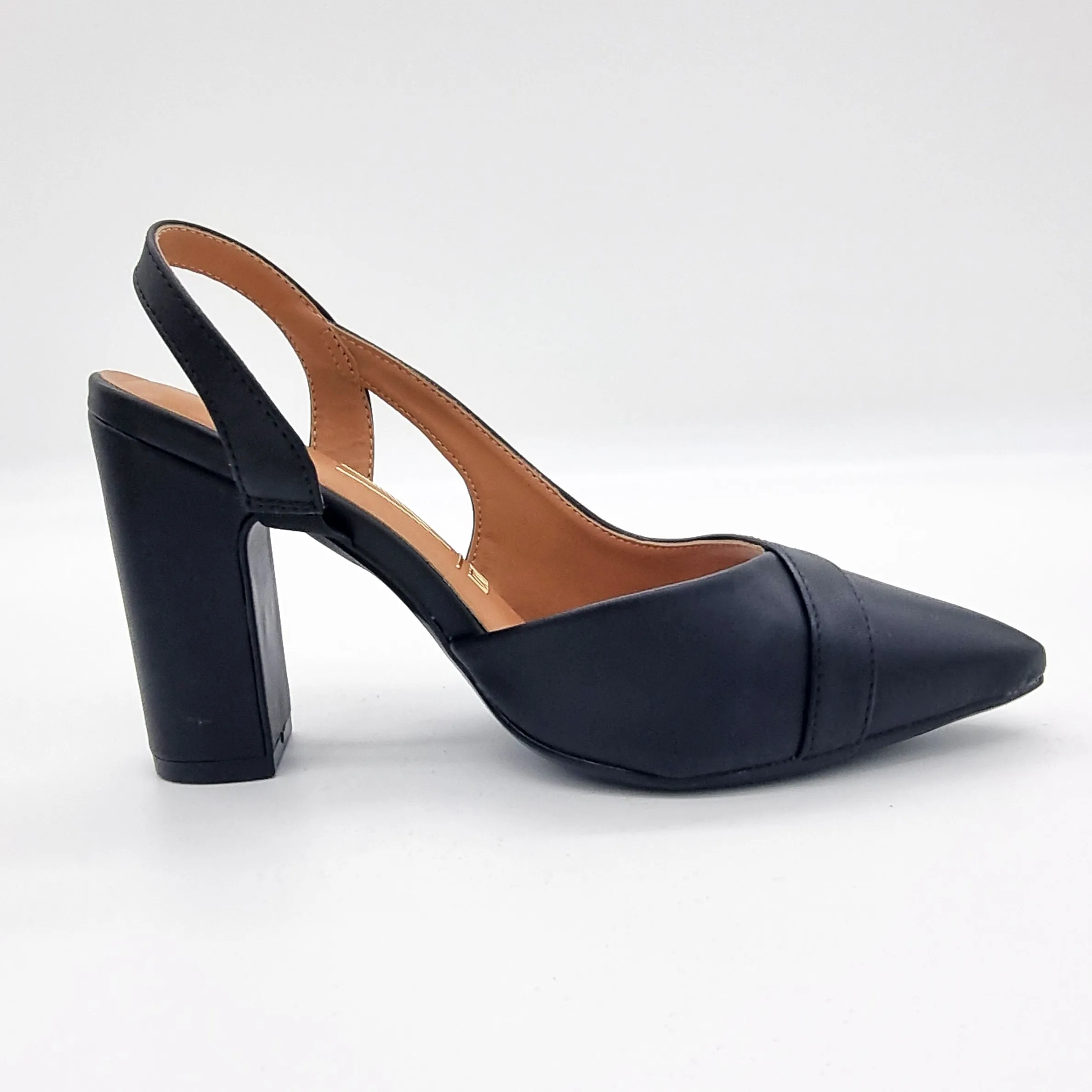 Vizzano 1285-4443 Block Heel Pointy Toe Slingback Pump in Black