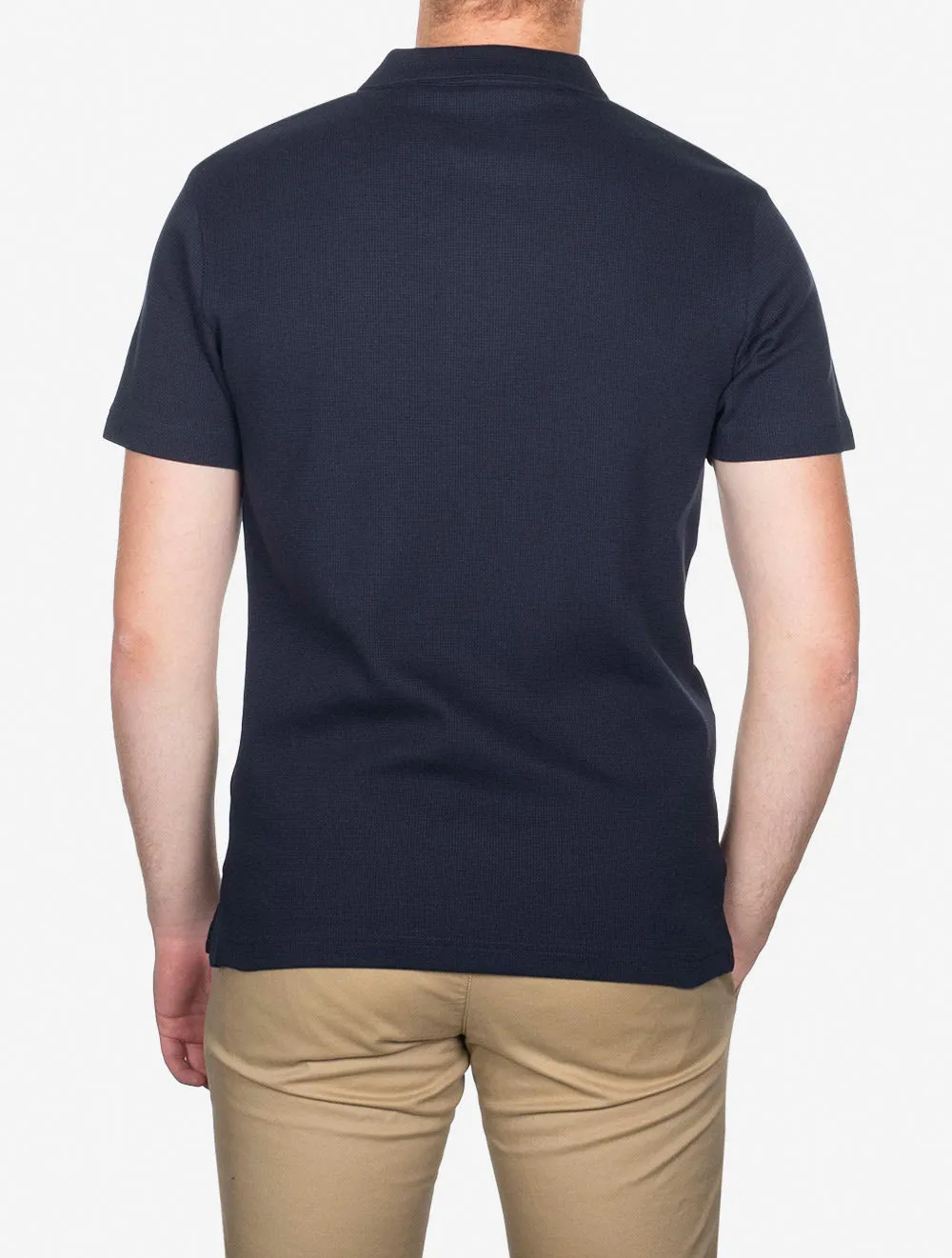 Waffle Texture Short Sleeve Pique Polo Evening Blue