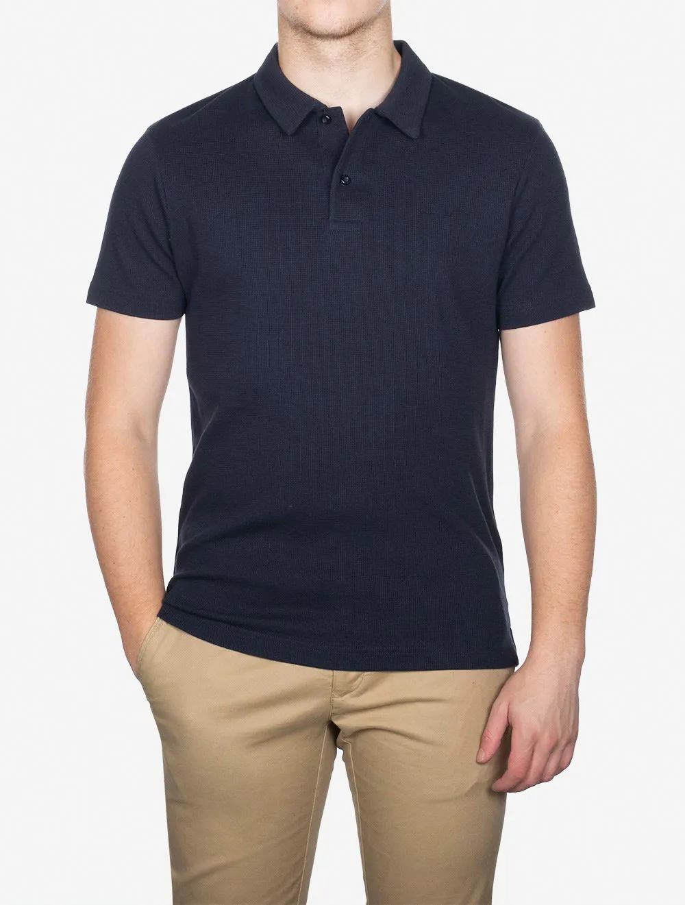 Waffle Texture Short Sleeve Pique Polo Evening Blue