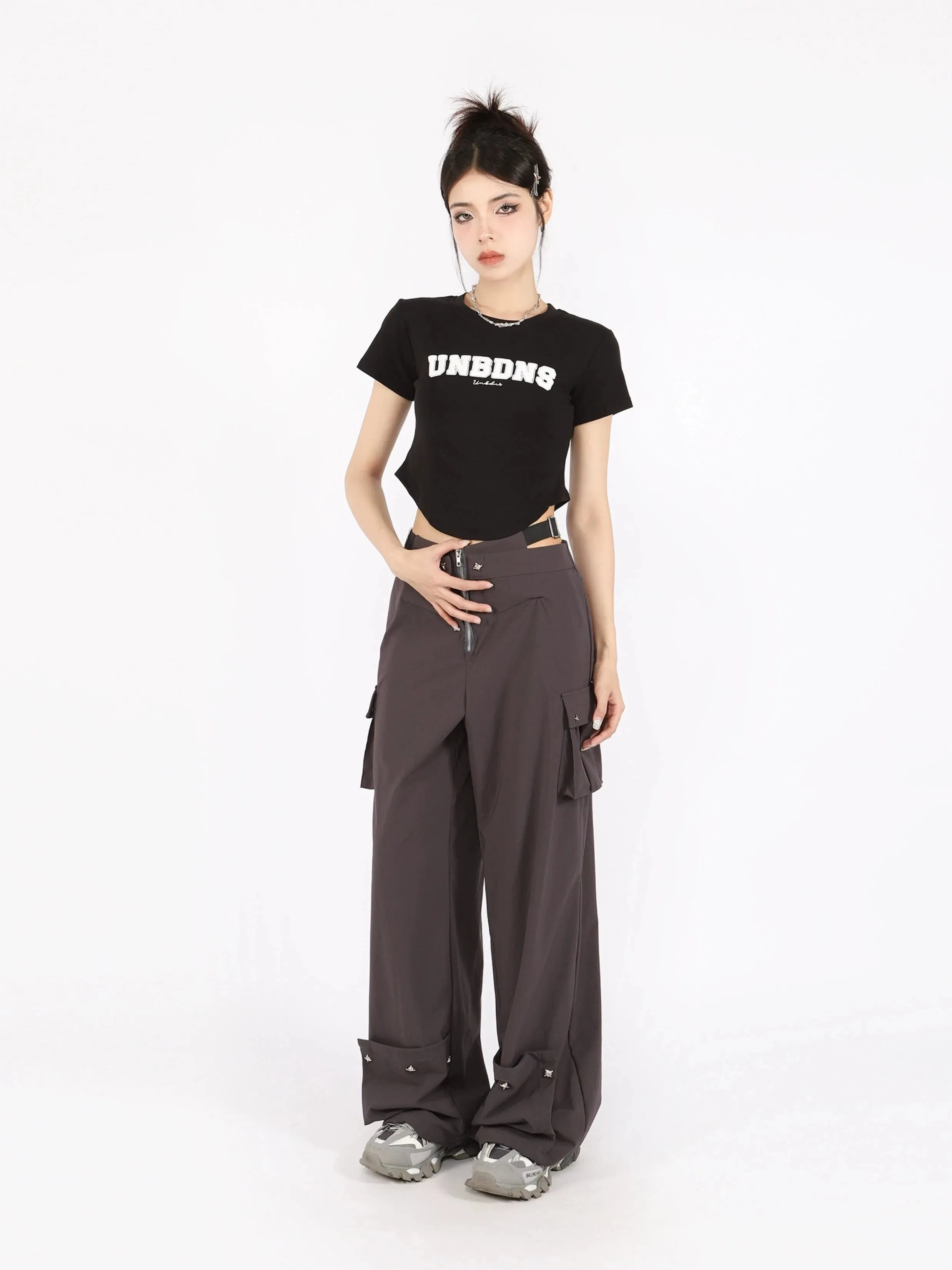 Waist-Layered Wide Leg Lightweight Cargo Pants
