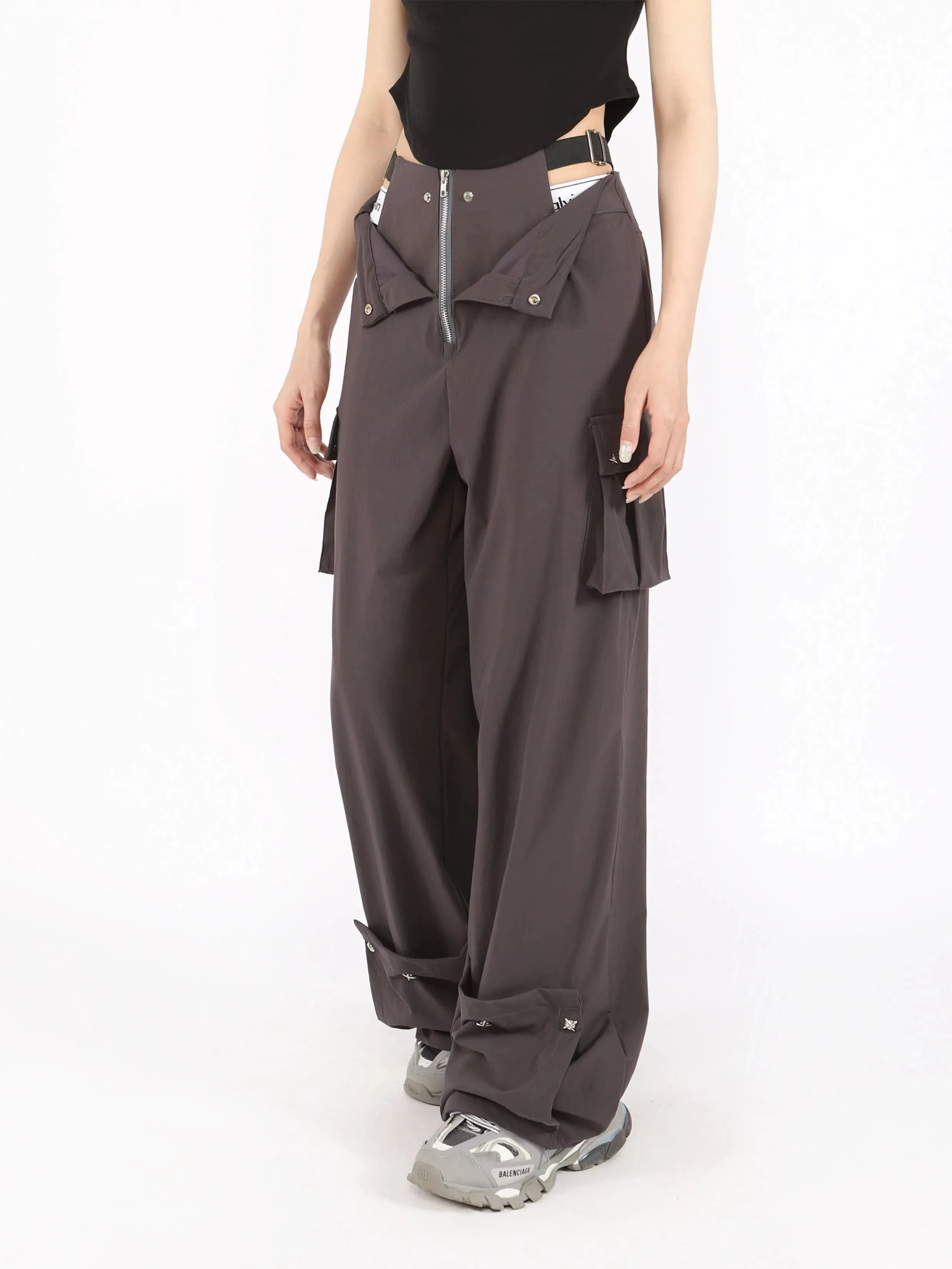 Waist-Layered Wide Leg Lightweight Cargo Pants