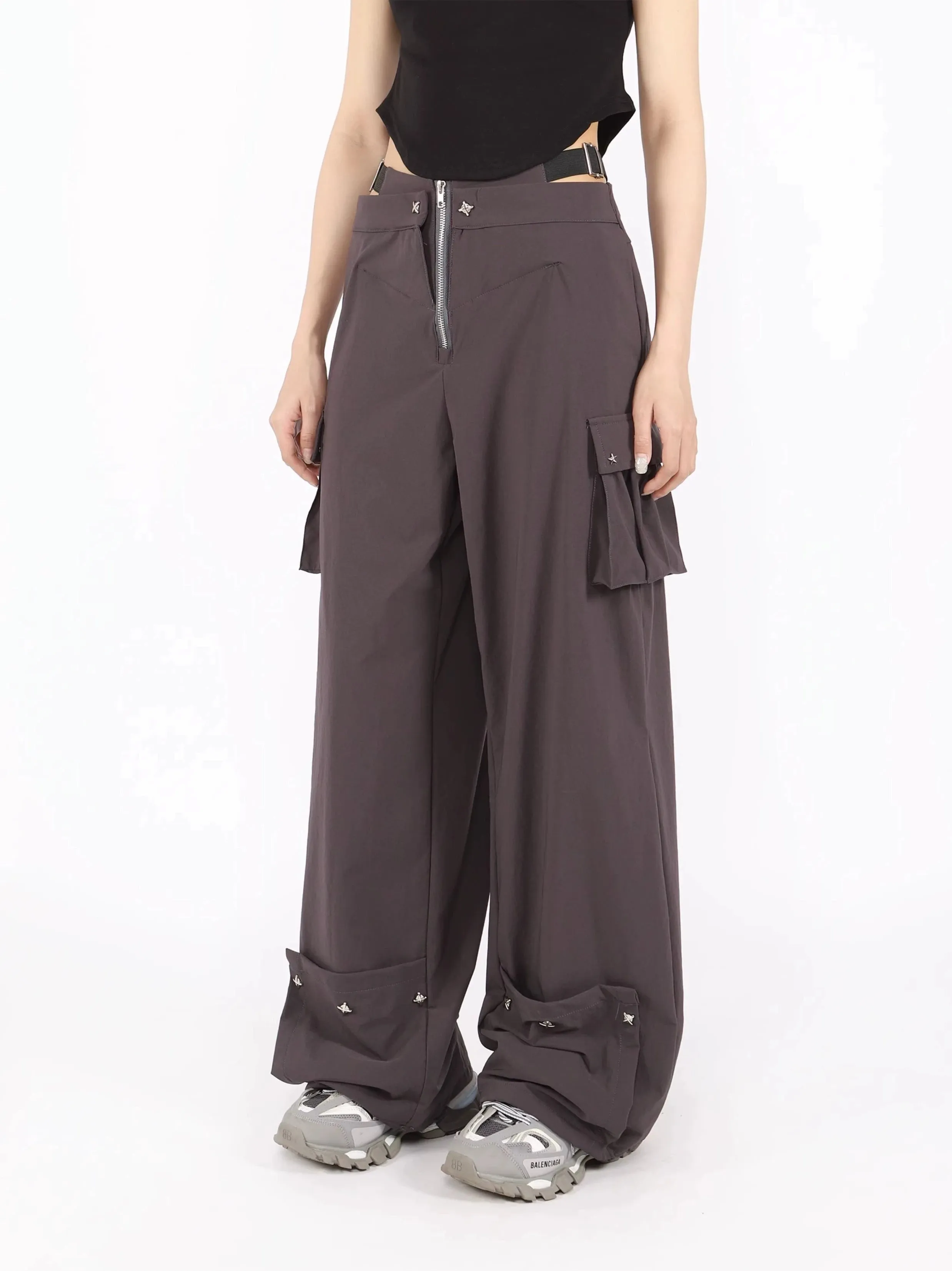 Waist-Layered Wide Leg Lightweight Cargo Pants