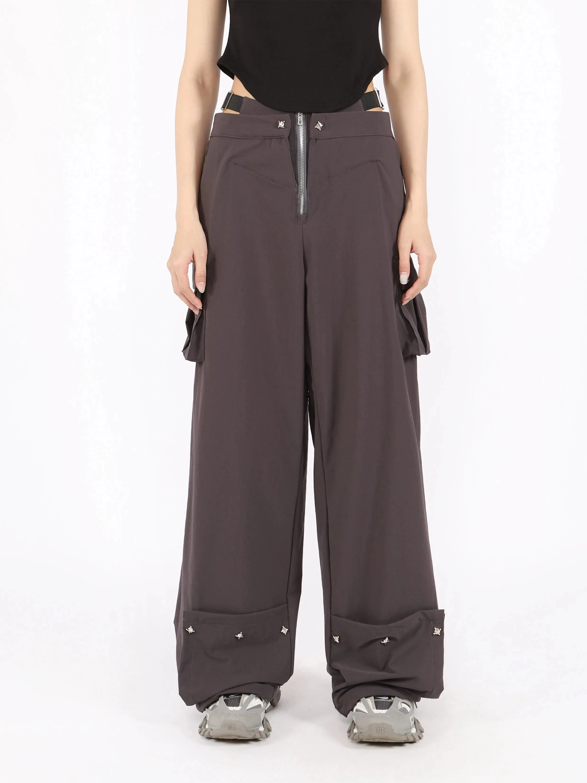 Waist-Layered Wide Leg Lightweight Cargo Pants