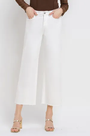 White High Rise Crop Wide Leg
