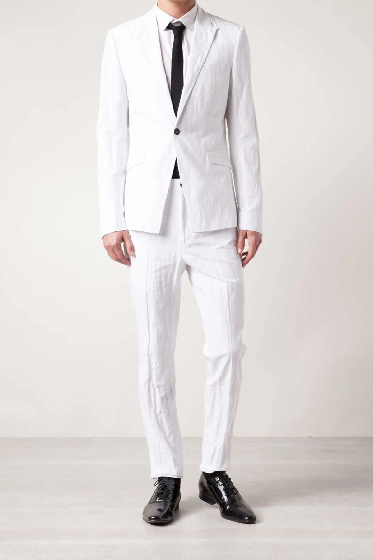 White Light Cotton Mix Crinkle Tailored Classic Cigarette Trousers
