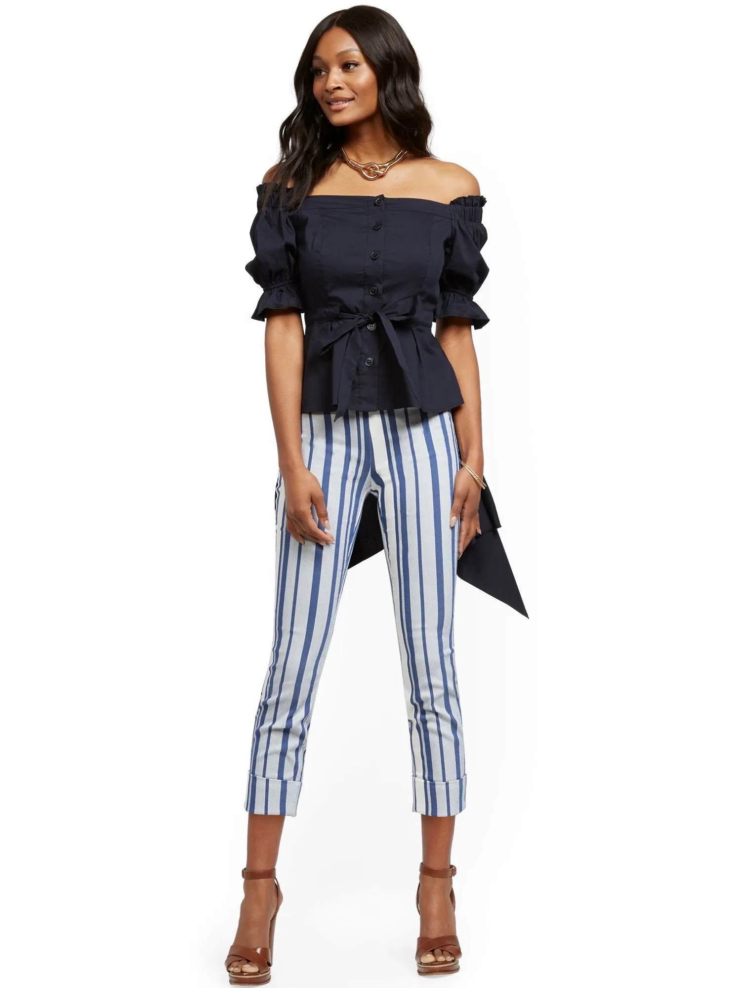 Whitney High-Waisted Pull-On Capri Pant - Stripe
