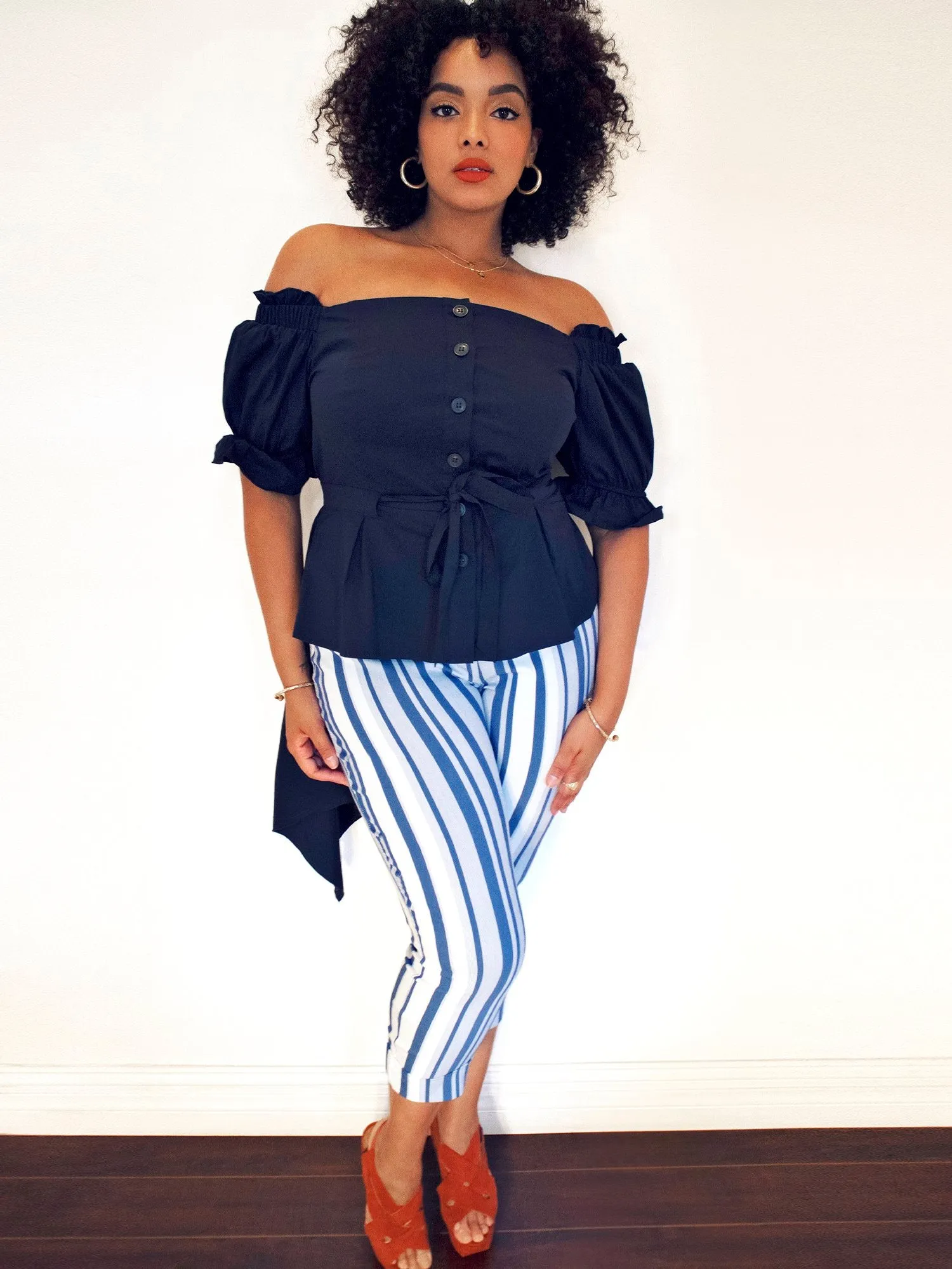 Whitney High-Waisted Pull-On Capri Pant - Stripe