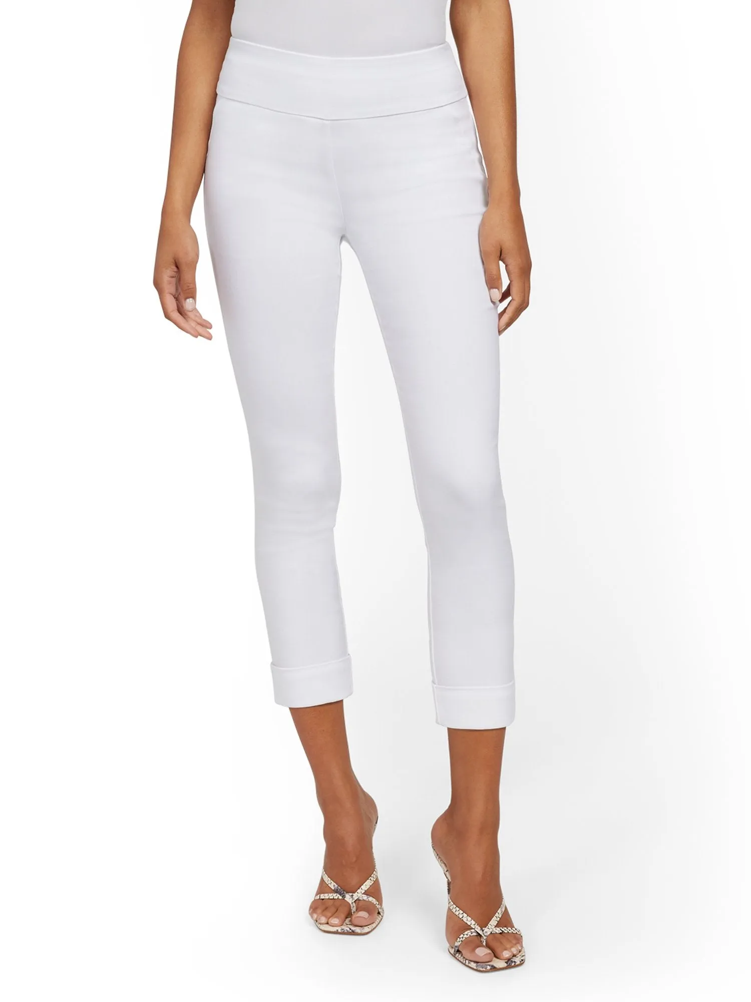 Whitney High-Waisted Pull-On Slim-Leg Capri Pant - White