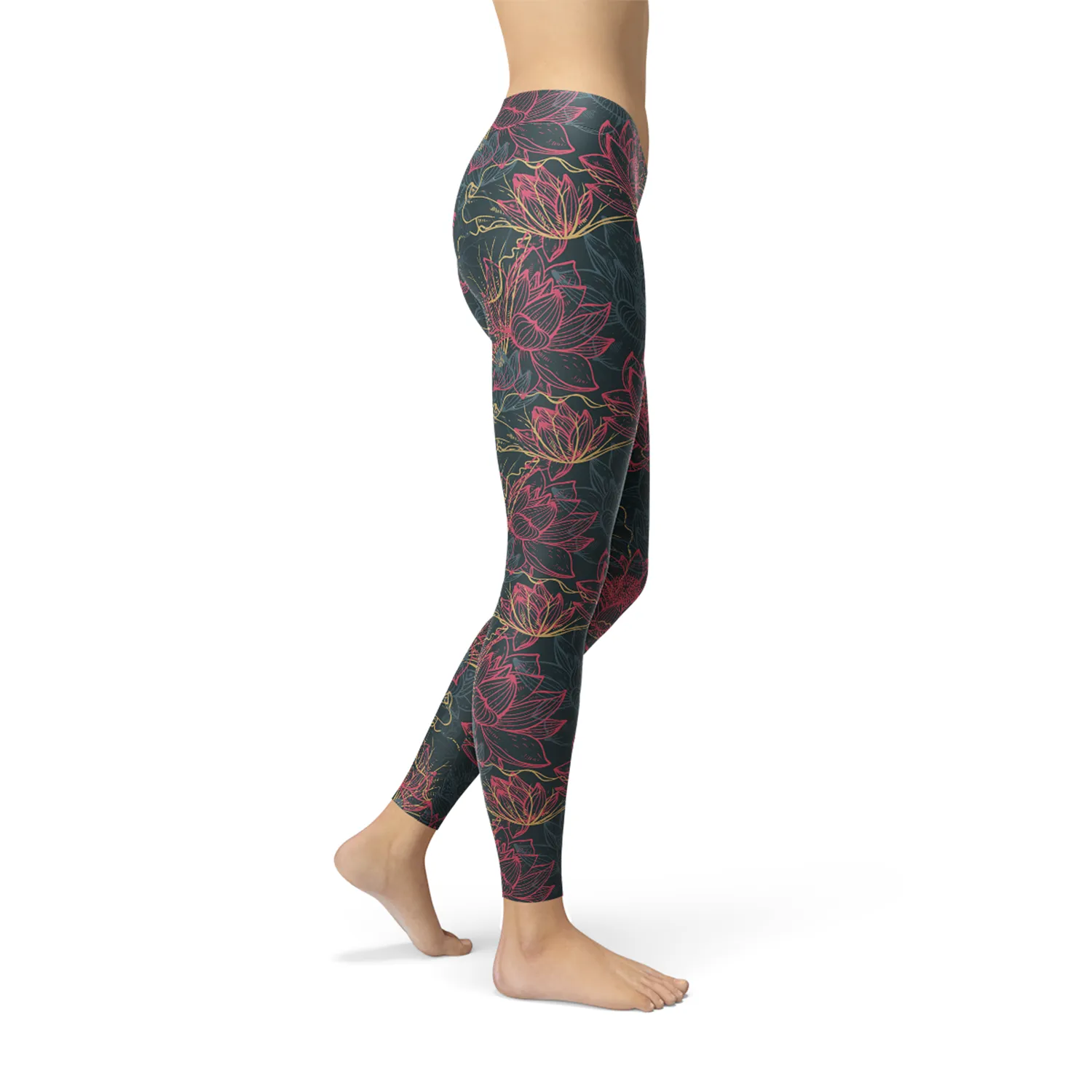 Women's Eye-Catching Floral Lotus Fitness Leggings