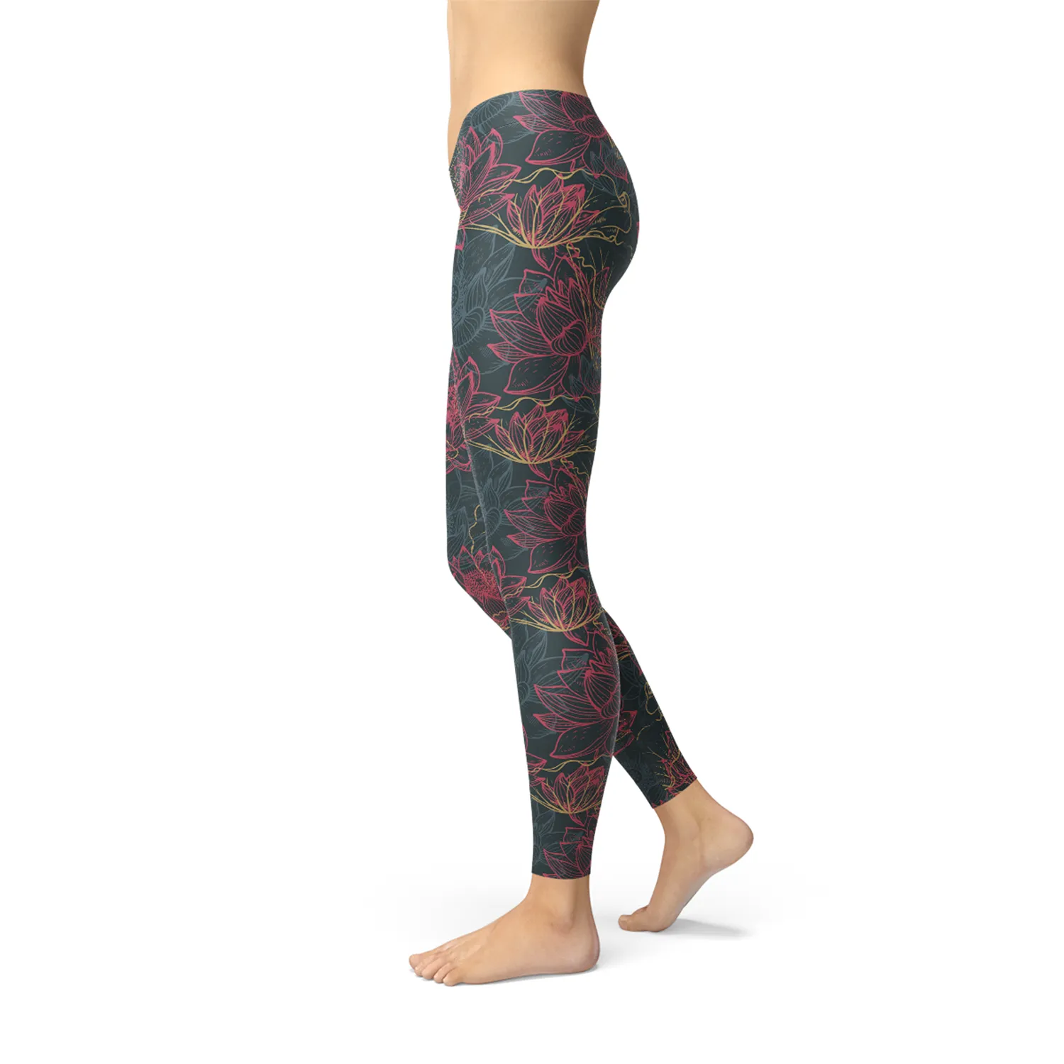 Women's Eye-Catching Floral Lotus Fitness Leggings