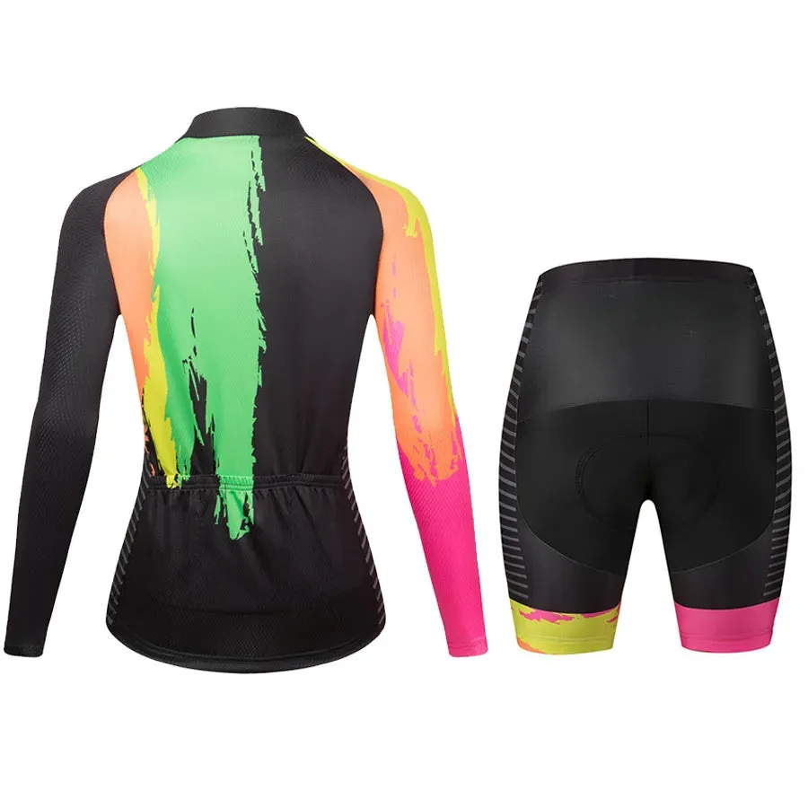 Women's Fashion Long Sleeve Cycling Jersey Sets 2023 Conjunto Feminino Ciclismo Short Pants Gel Pad Summer