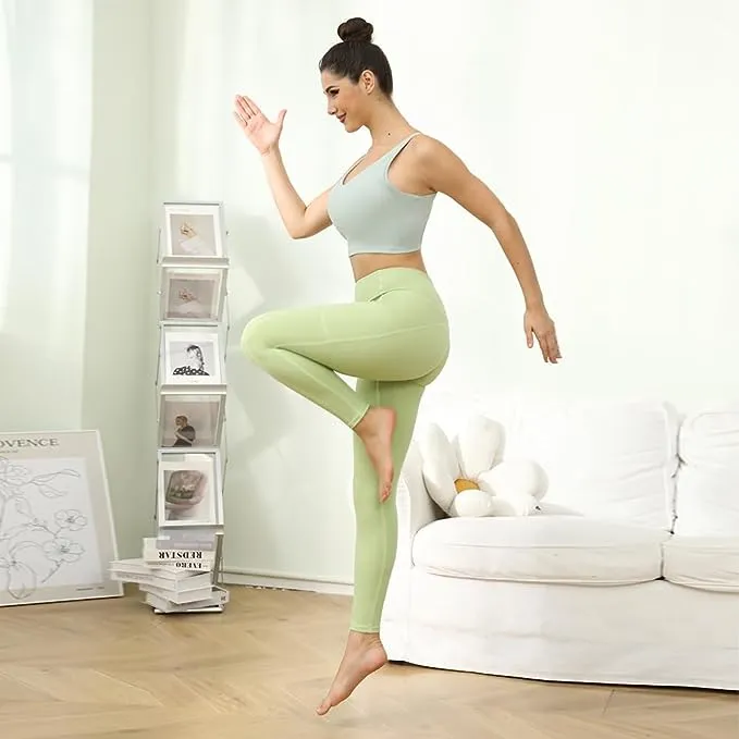 Women's Leggings with Pockets High Waist Tummy Control Yoga Pants - Green