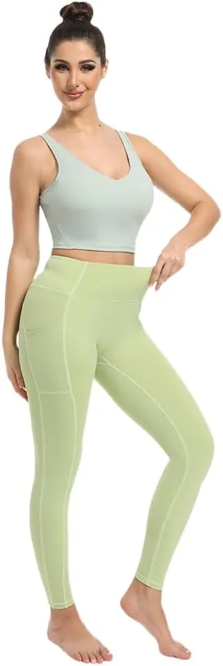 Women's Leggings with Pockets High Waist Tummy Control Yoga Pants - Green