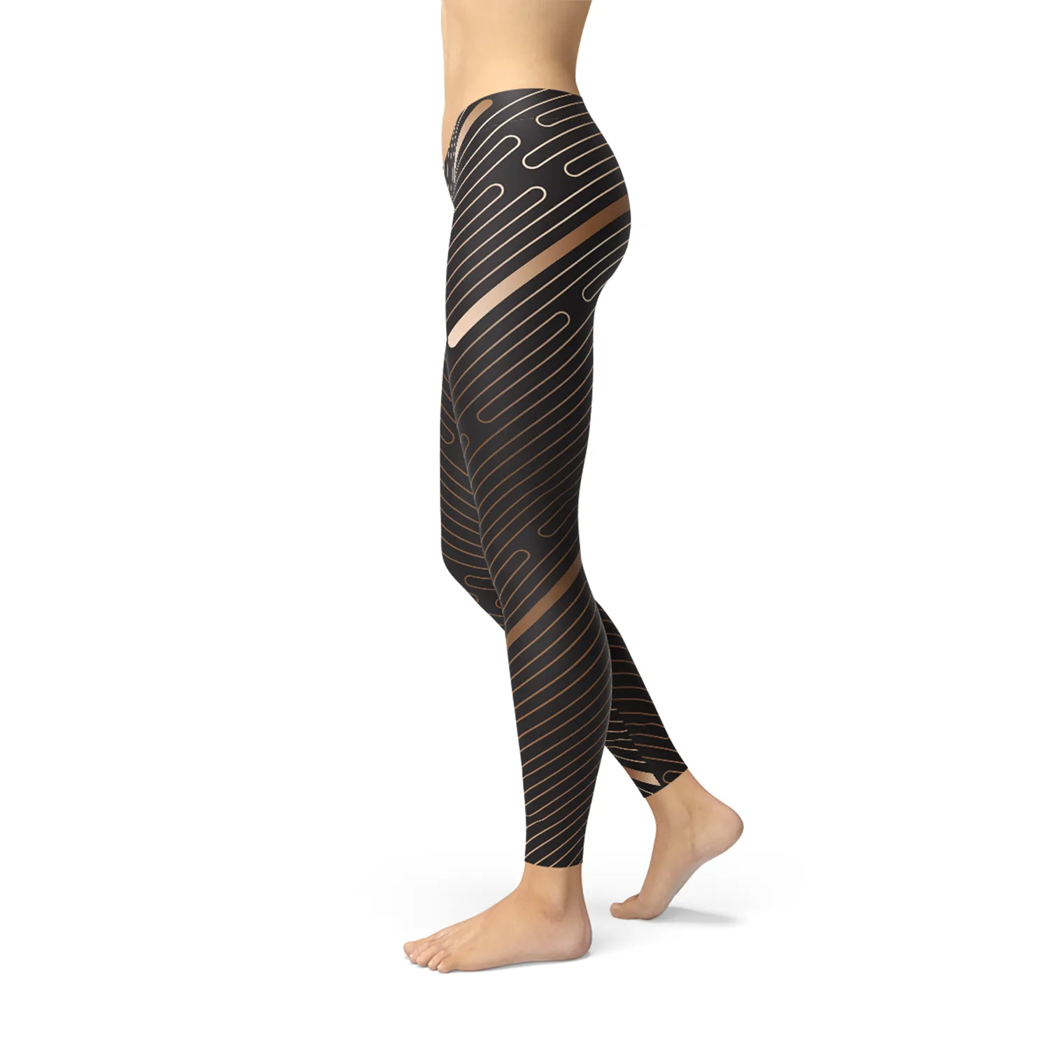 Women's Stylish Brown Striped Performance Leggings for Ultimate Workout Comfort