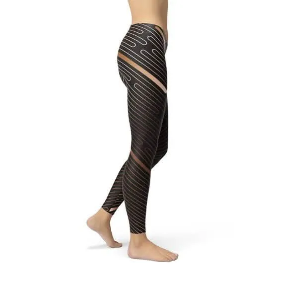 Women's Stylish Brown Striped Performance Leggings for Ultimate Workout Comfort