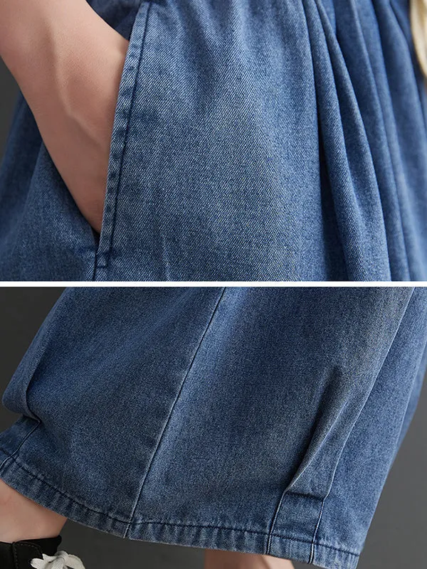 xakxx Casual Loose Drawstring Wide Legs Jean Pants