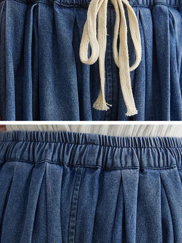 xakxx Casual Loose Drawstring Wide Legs Jean Pants
