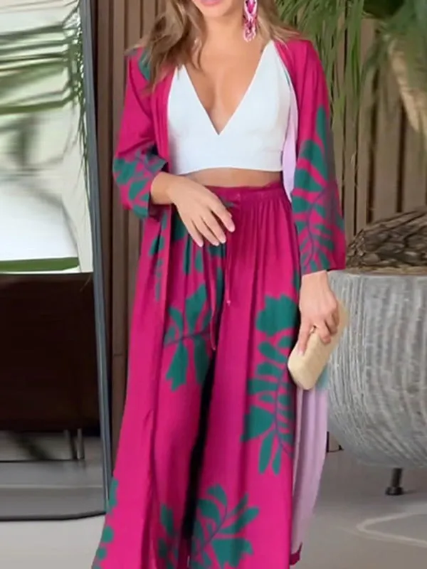 xakxx Loose Flower Print Pockets Pants Set Two Pieces Set