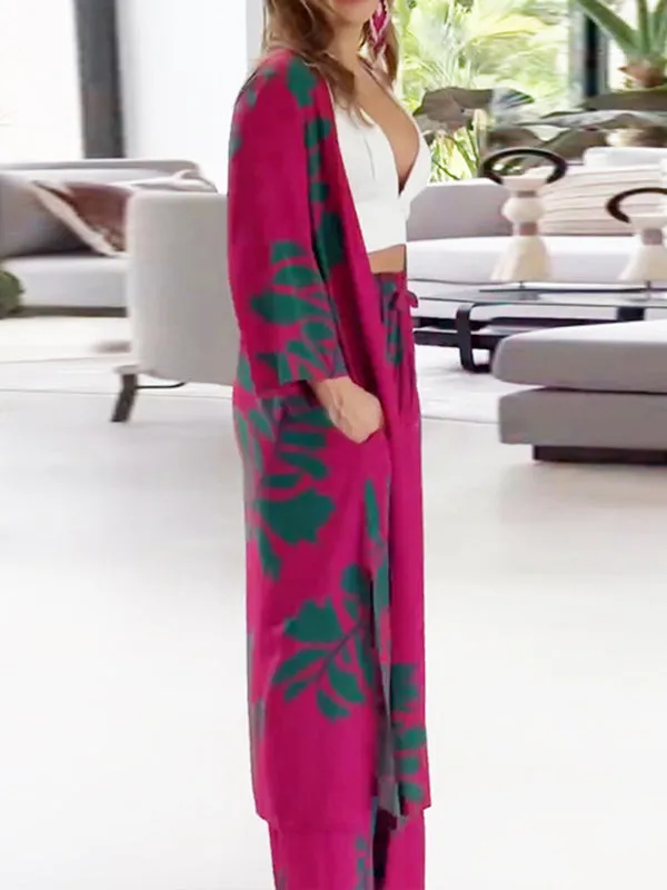 xakxx Loose Flower Print Pockets Pants Set Two Pieces Set