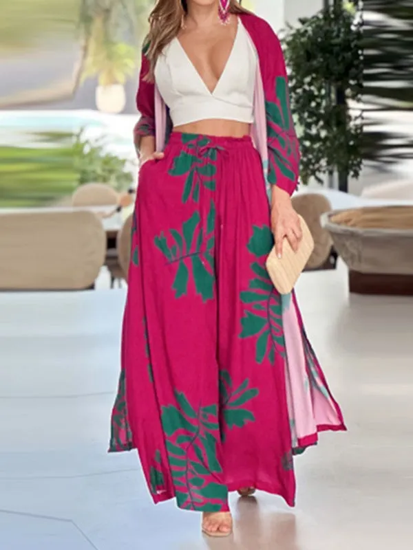 xakxx Loose Flower Print Pockets Pants Set Two Pieces Set