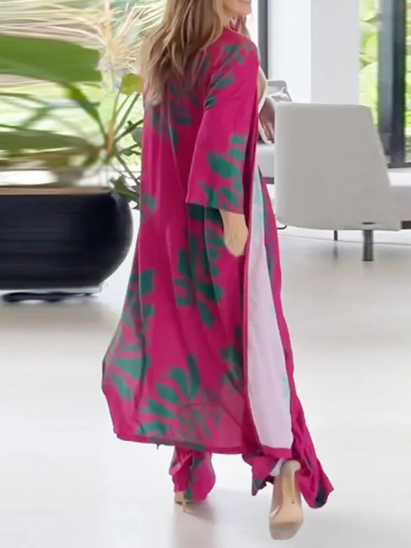 xakxx Loose Flower Print Pockets Pants Set Two Pieces Set