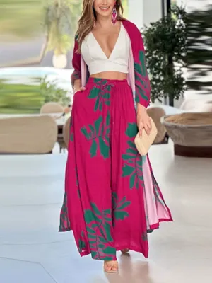 xakxx Loose Flower Print Pockets Pants Set Two Pieces Set