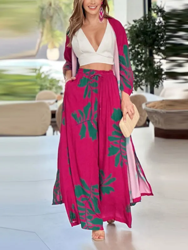 xakxx Loose Flower Print Pockets Pants Set Two Pieces Set