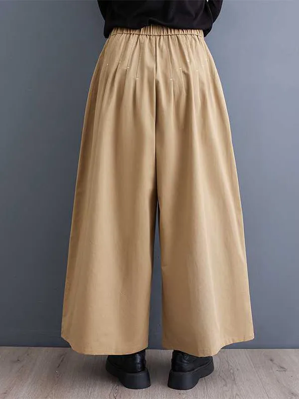 xakxx Loose Wide Leg Elasticity Embroidered Pleated Ninth Pants Trousers