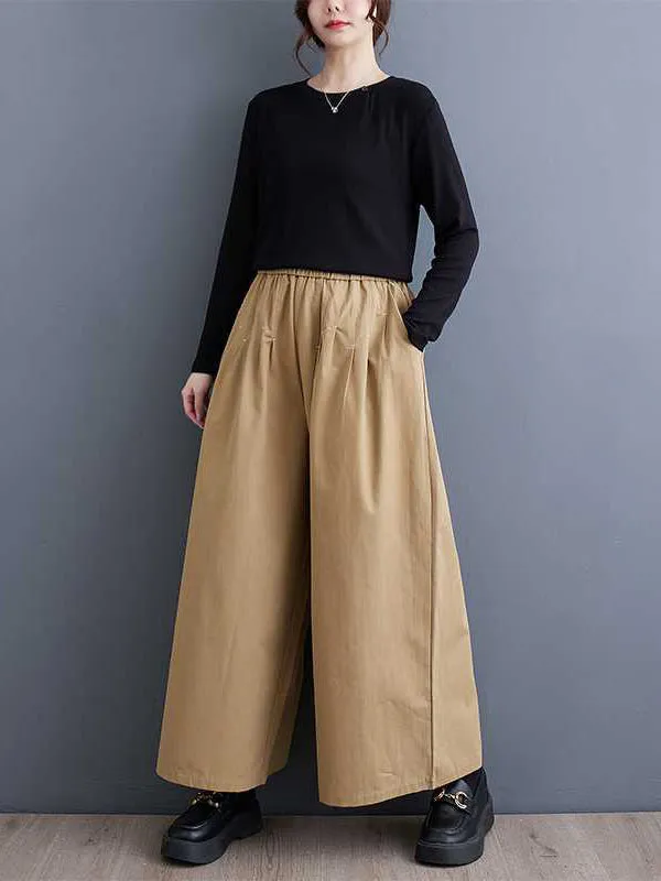 xakxx Loose Wide Leg Elasticity Embroidered Pleated Ninth Pants Trousers