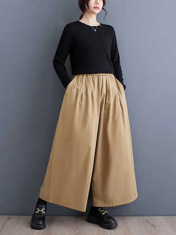 xakxx Loose Wide Leg Elasticity Embroidered Pleated Ninth Pants Trousers