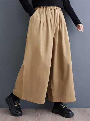 xakxx Loose Wide Leg Elasticity Embroidered Pleated Ninth Pants Trousers