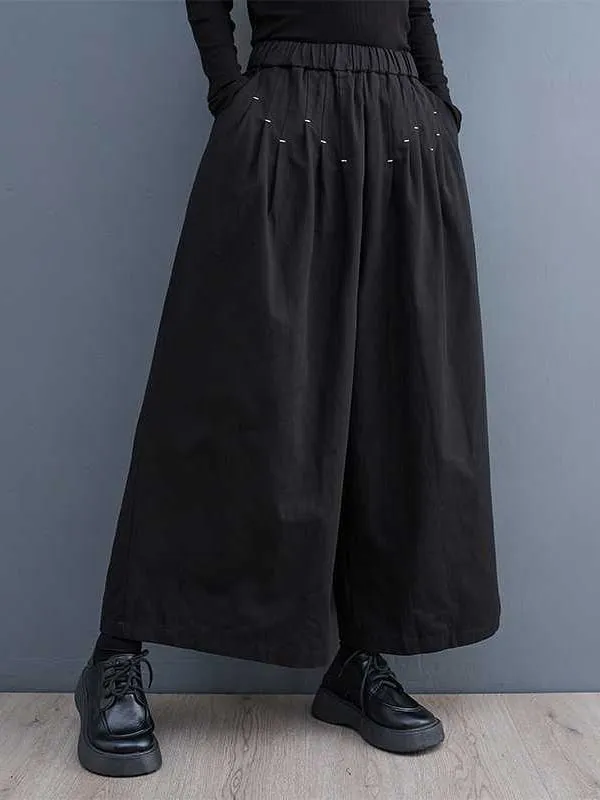 xakxx Loose Wide Leg Elasticity Embroidered Pleated Ninth Pants Trousers