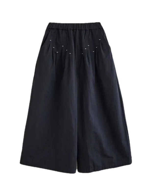 xakxx Loose Wide Leg Elasticity Embroidered Pleated Ninth Pants Trousers