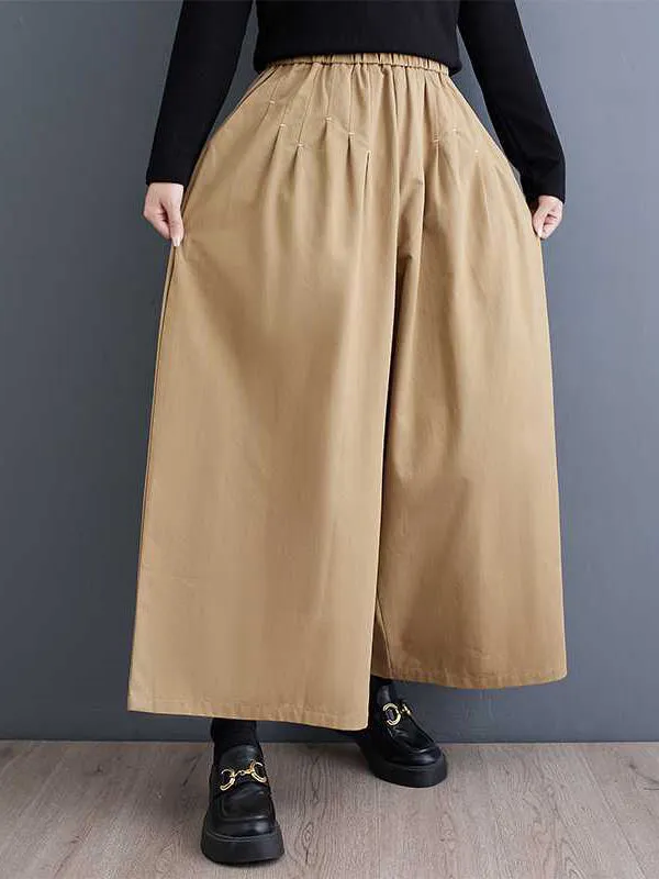 xakxx Loose Wide Leg Elasticity Embroidered Pleated Ninth Pants Trousers