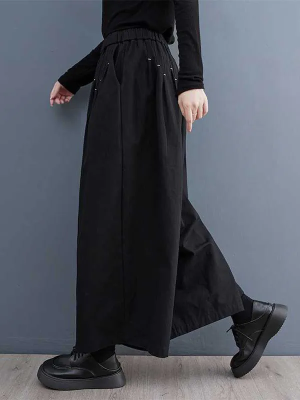 xakxx Loose Wide Leg Elasticity Embroidered Pleated Ninth Pants Trousers